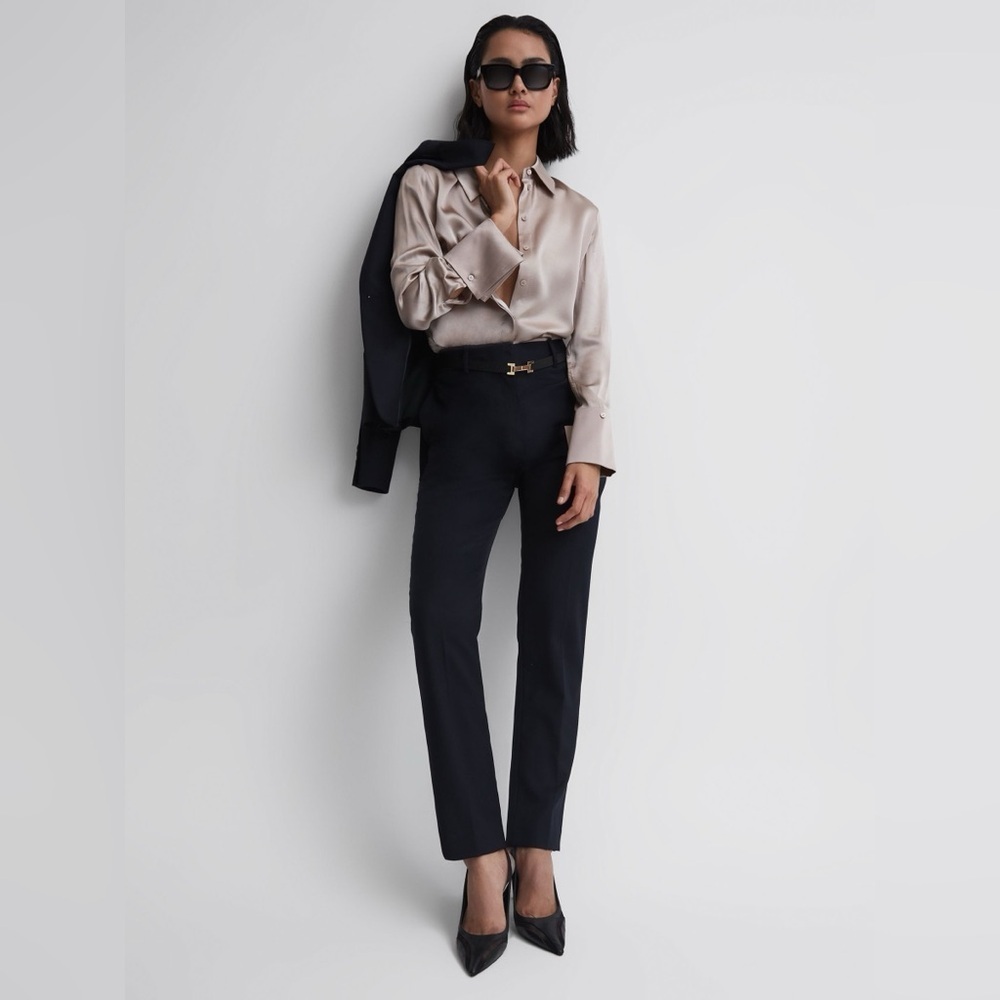 NEW Reiss Haisley Wool Blend Black Trousers Pants Size 14